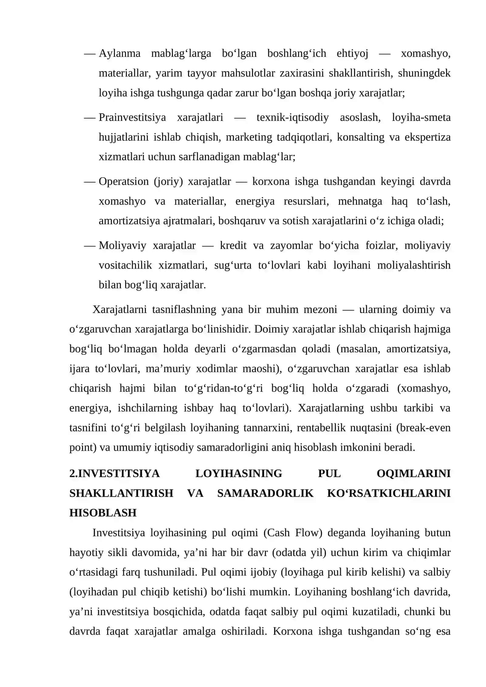 mustaqil ish Sanoat korxonasida investitsiya loyihasining samaradorligini va xarajatlarni baholash 4