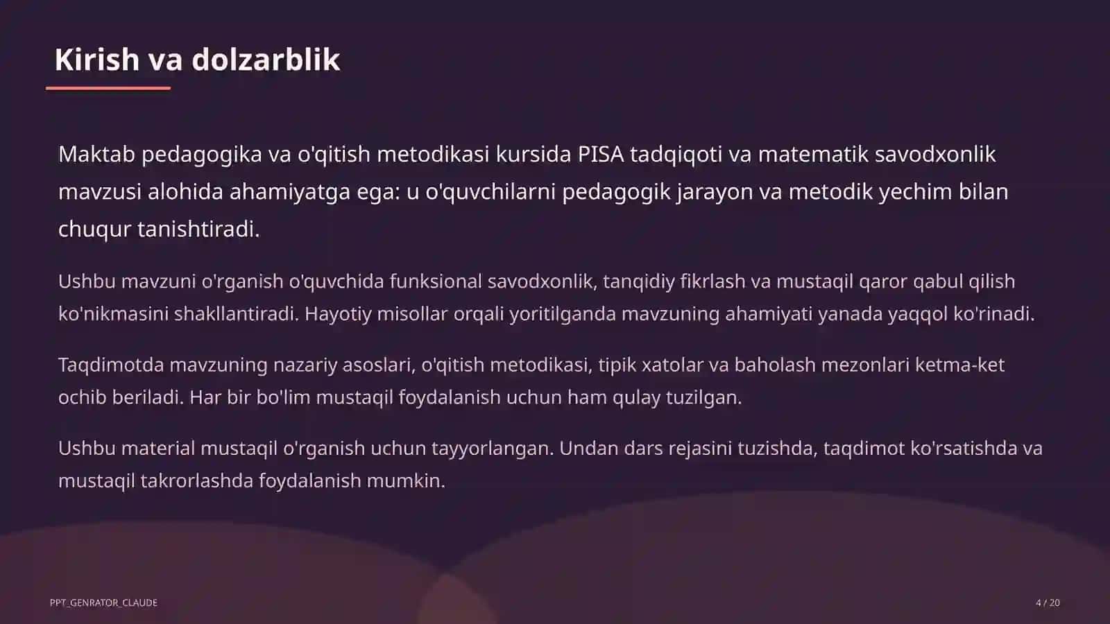 PISA tadqiqoti va matematik savodxonlik 4