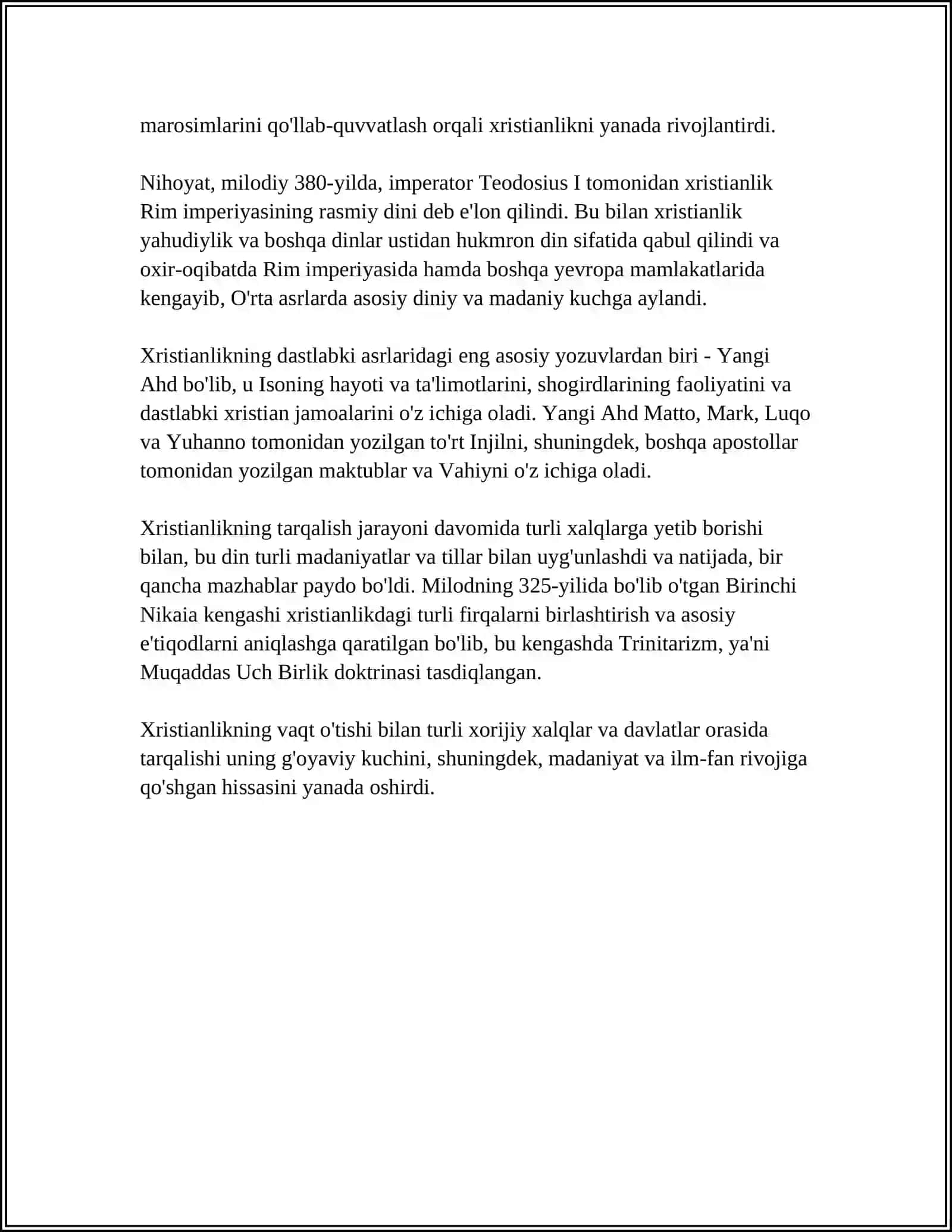 XRISTIANLIK DINI VUJUDGA KELISH TARIXI,MUQADDAS KITOBI ASOSIY GʻOYALARI.XIRISTIANLIKDAGI YOʻNALISHLAR 4