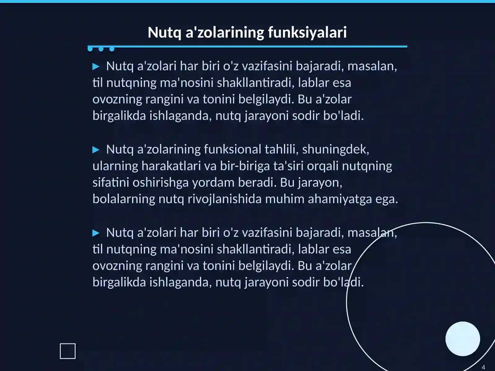Nutq a'zolari periferik tizimlari patalogiyasi Mahsus pedagogikaning klinik asoslari 4