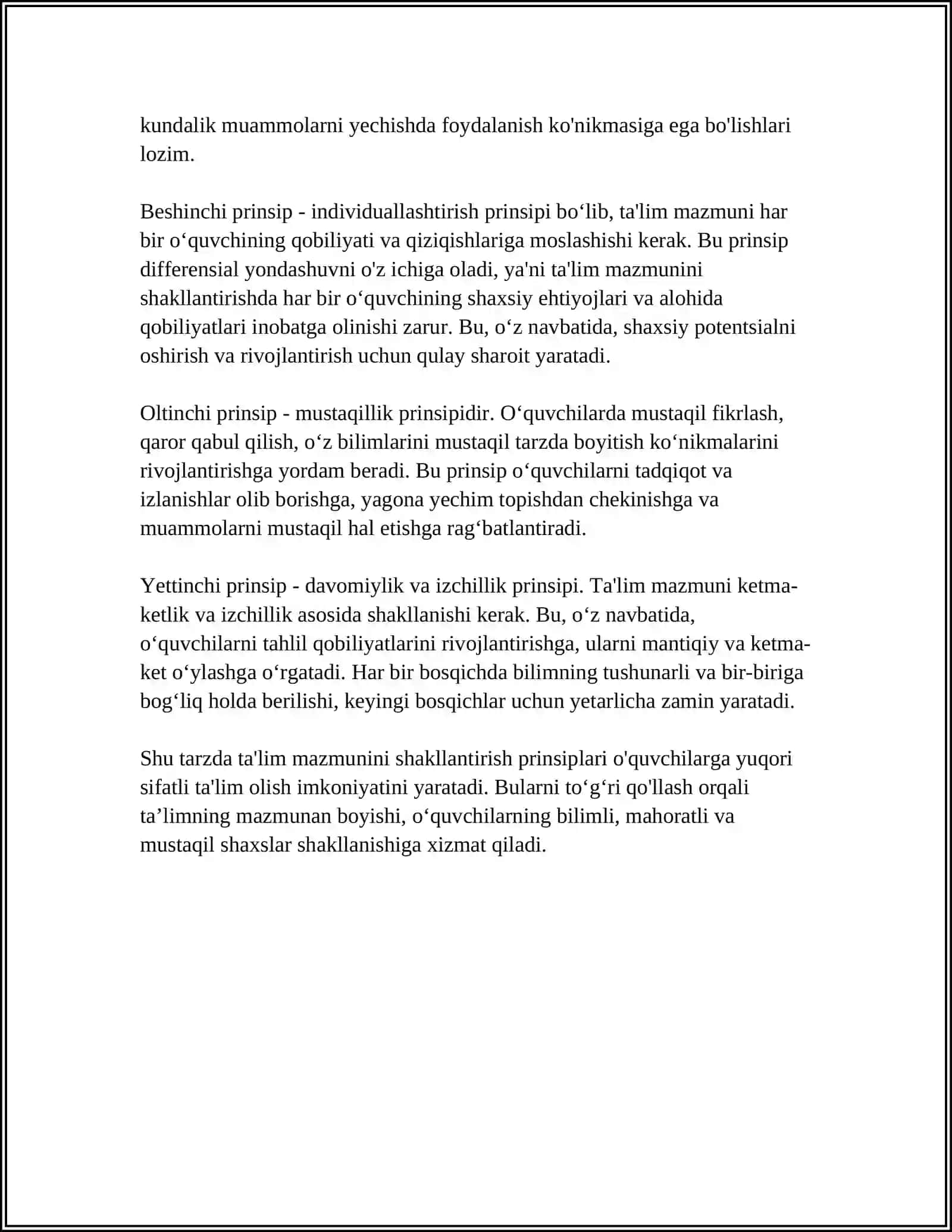 UMUMIY O'RTA VA O'RTA MAXSUS TA'LIM TIZIMIDA TARBIYA JARAYONINI TASHKIL ETISHNING O'ZIGA XOSLIGI 4