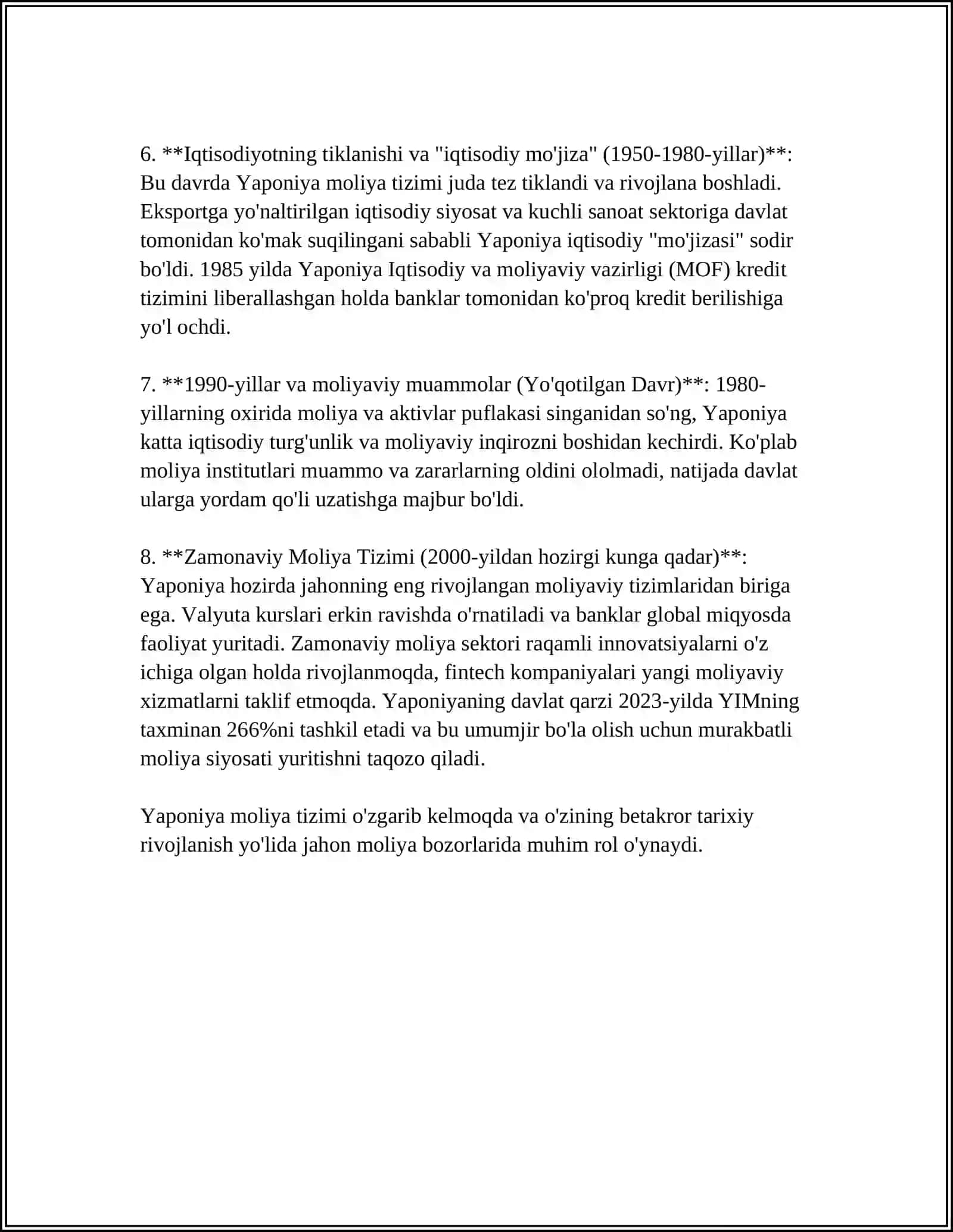MUSTAQIL ISH Mavzu: YAPONIYA MOLIYA TIZIMI 4