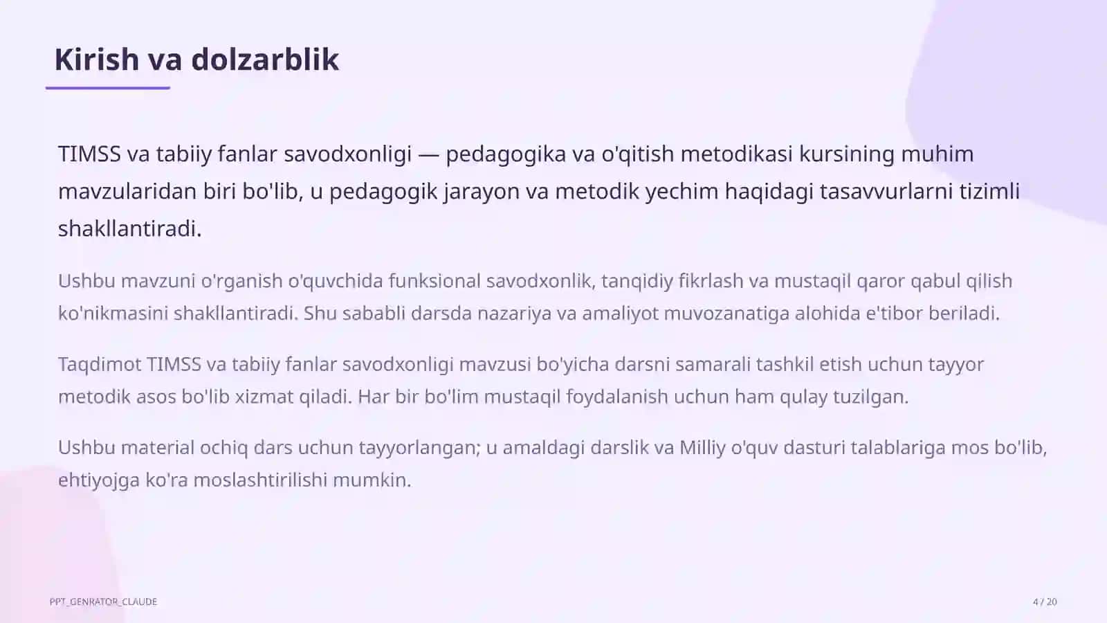 TIMSS va tabiiy fanlar savodxonligi 4