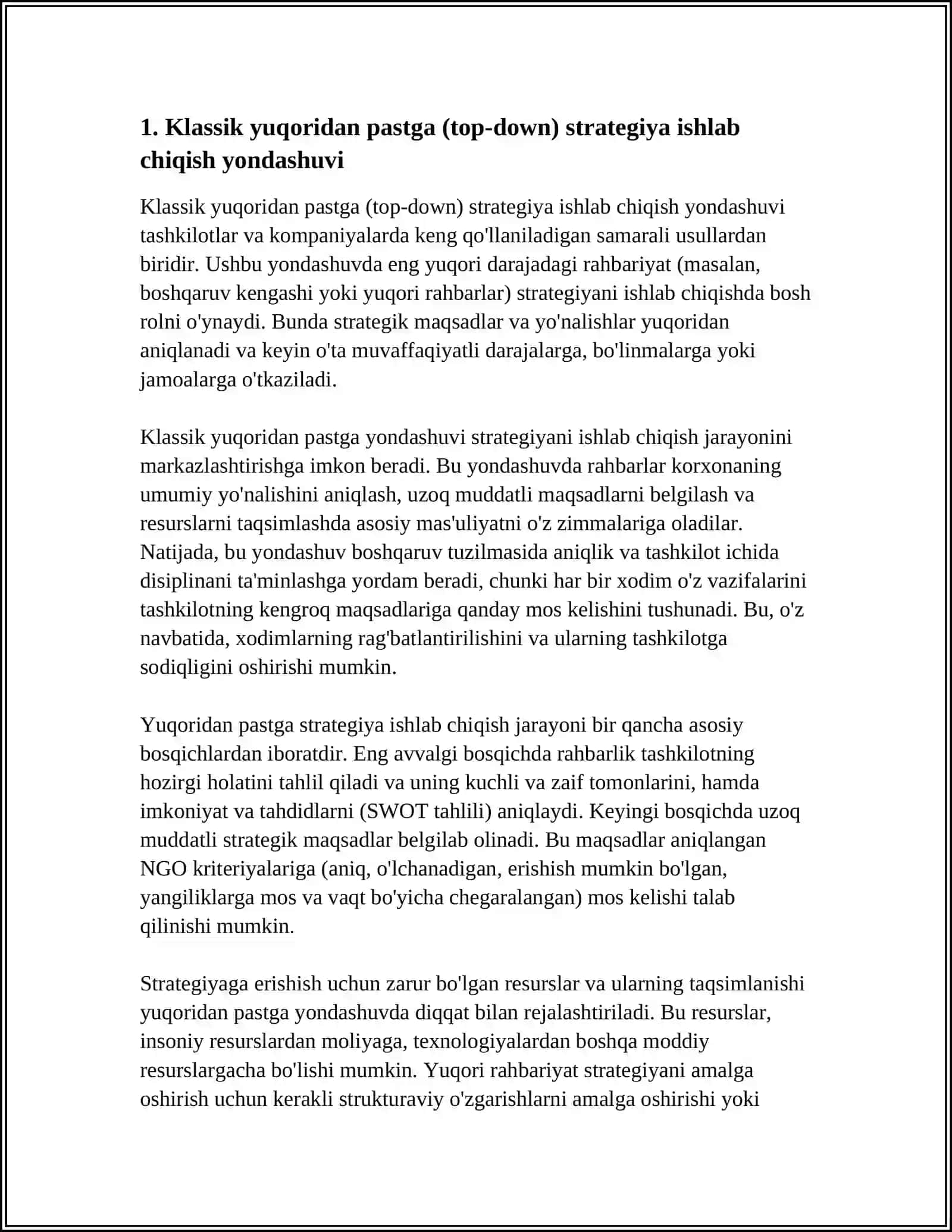 STRATEGIYANI ISHLAB CHIQISHGA QANDAY YONDASHUVLAR BO'LADI? 4