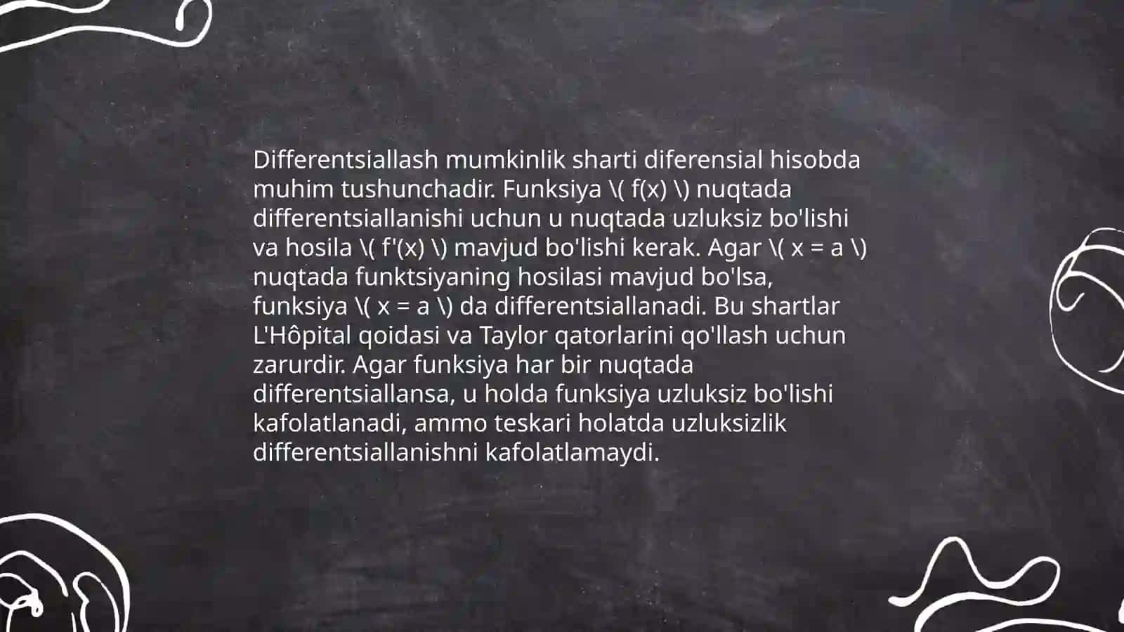 Differensialanuvchi funksiyalar va ular uchun asosiy teoremalar 4