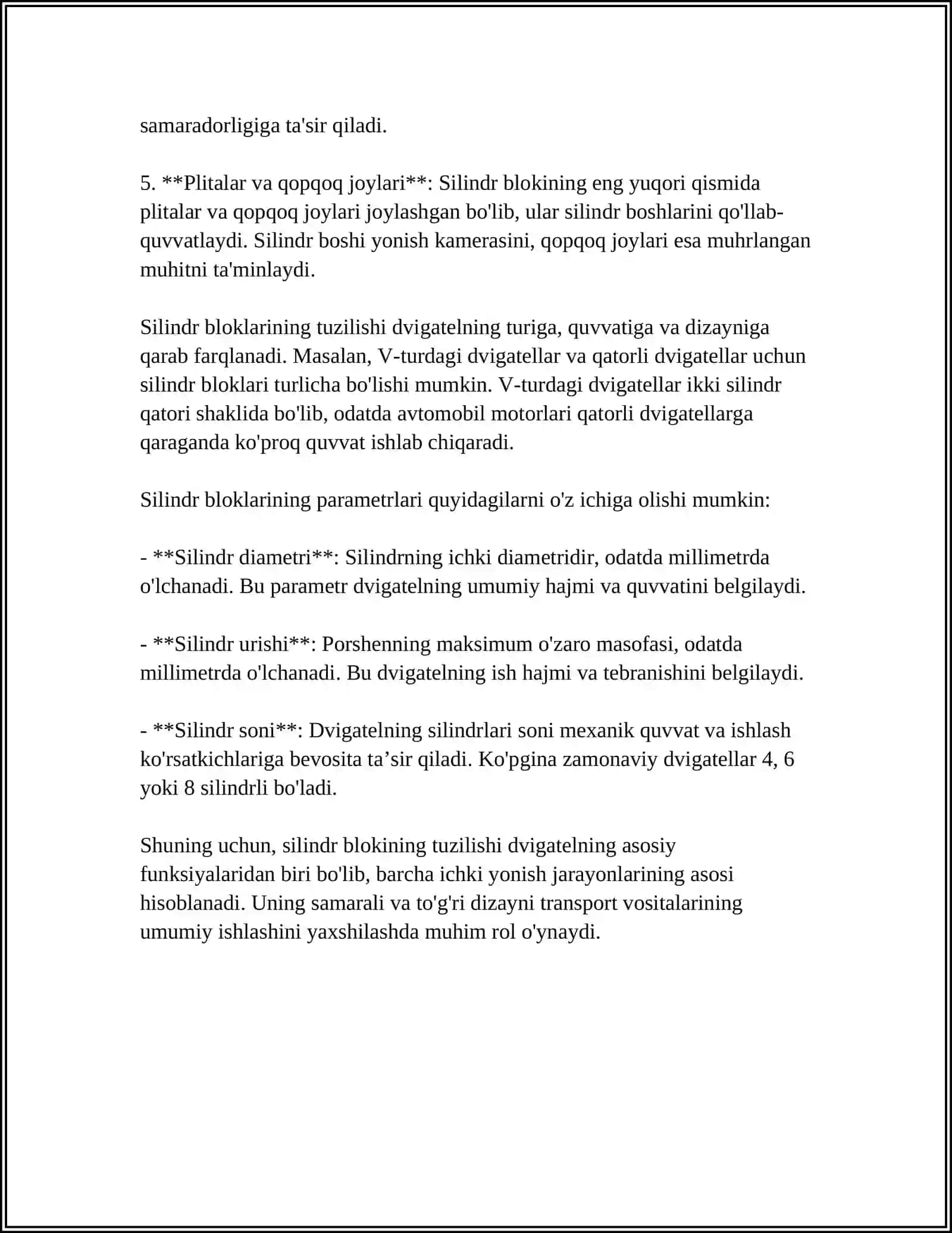 SILINDIRLAR BLOKI KALLAGI CHIQARISH KLAPANI UYASI TARANGLIK 4