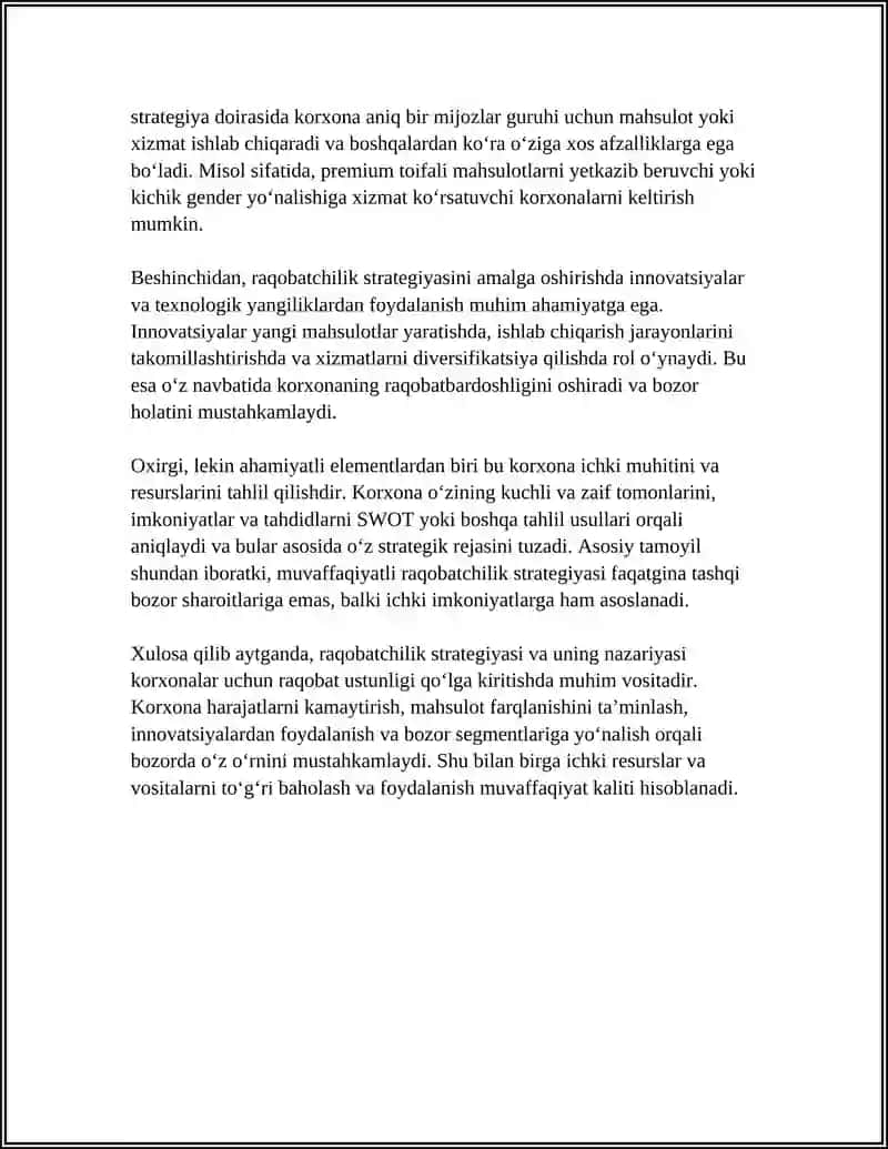 RAQOBATCHILIK STRATEGIYASI VA KORXONALAR TAKTIKASI 4