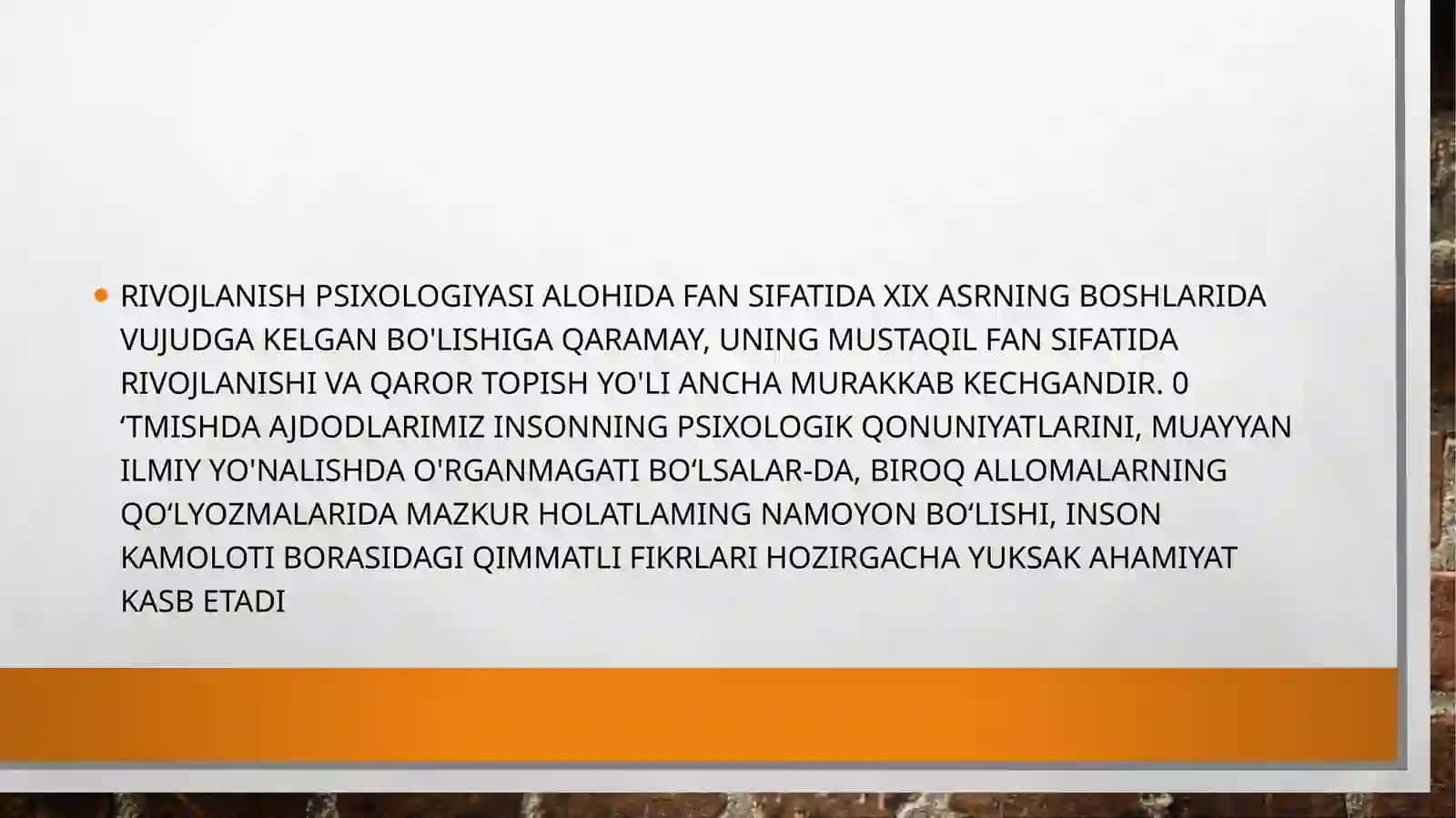 RIVOJLANISH PSIXOLOGIYASINI FAN SIFATIDA SHAKLLLANISHI BAJARDI: QUBONOV SHOHRUZ 4
