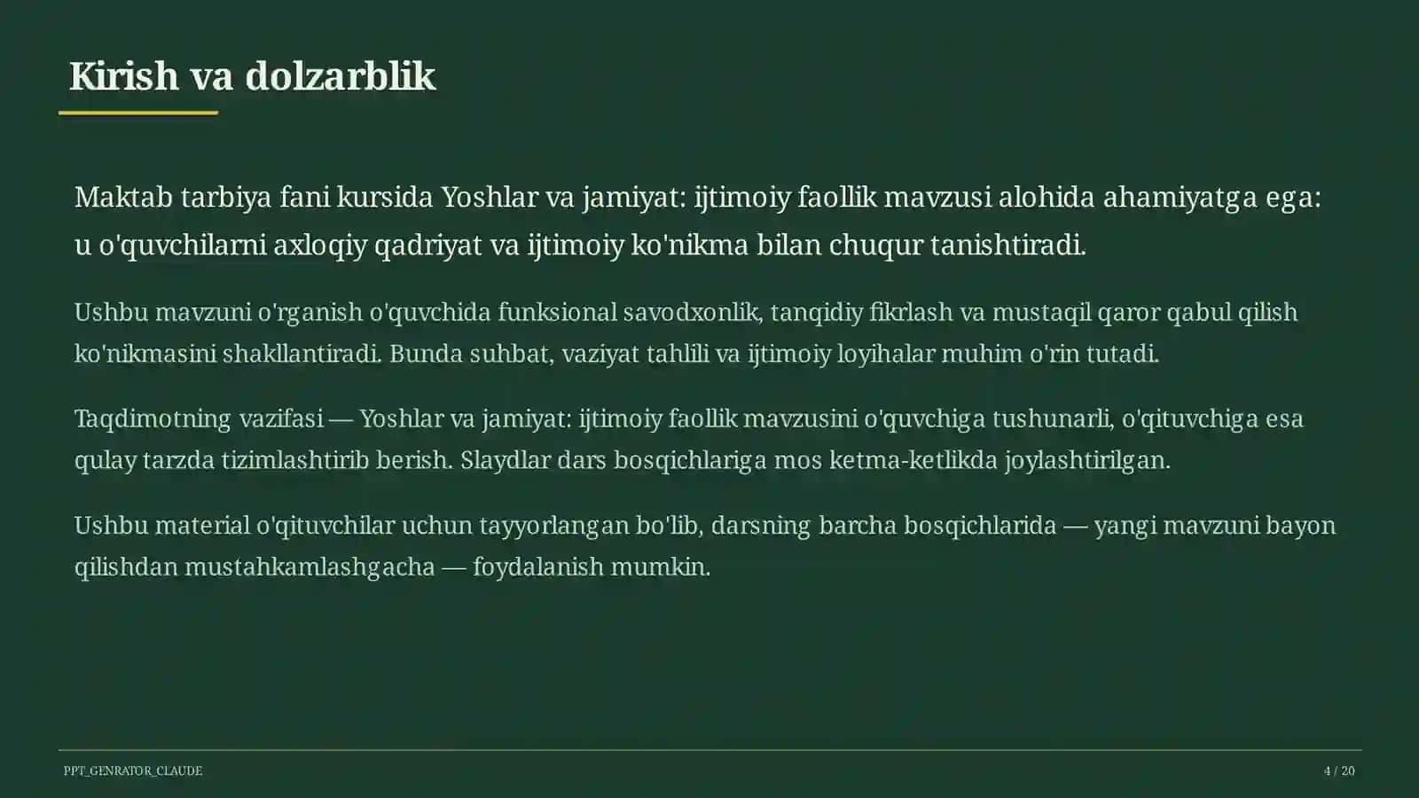 Yoshlar va jamiyat: ijtimoiy faollik (10-sinf) 4