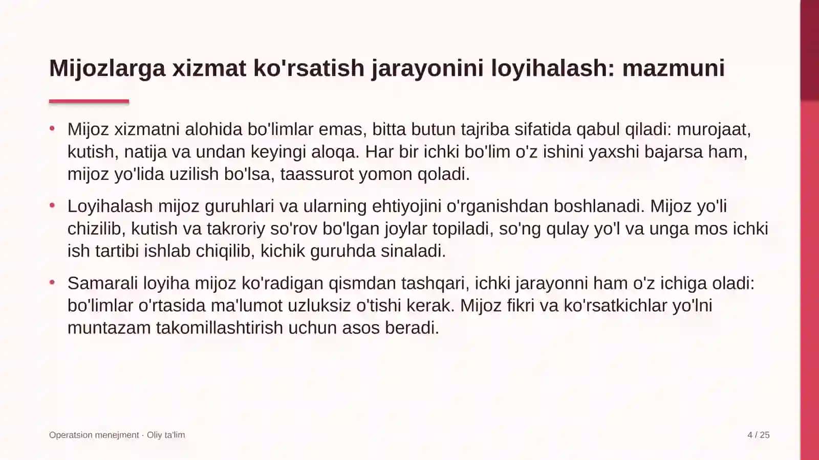 bolalar o'yin markazlarida mijozlarga xizmat ko'rsatish jarayonini loyihalash 7912 4