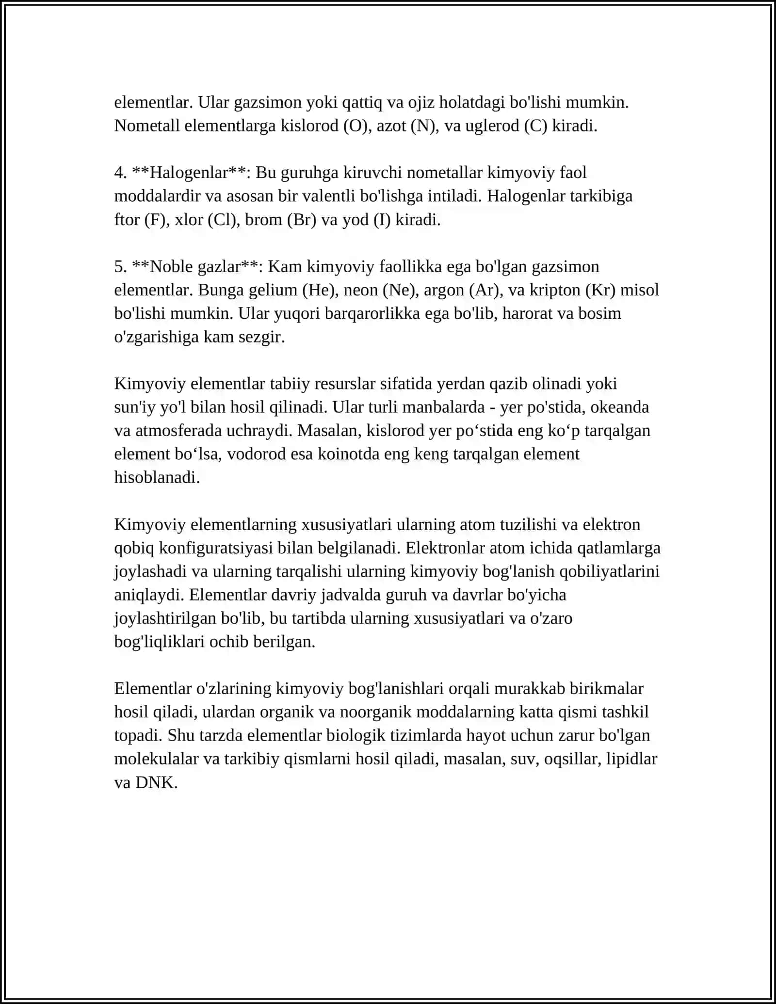 ELEMENTLAR BOʻYICHA ZAHIRALANGAN SESTEMALARNI OʻRGANISH 4