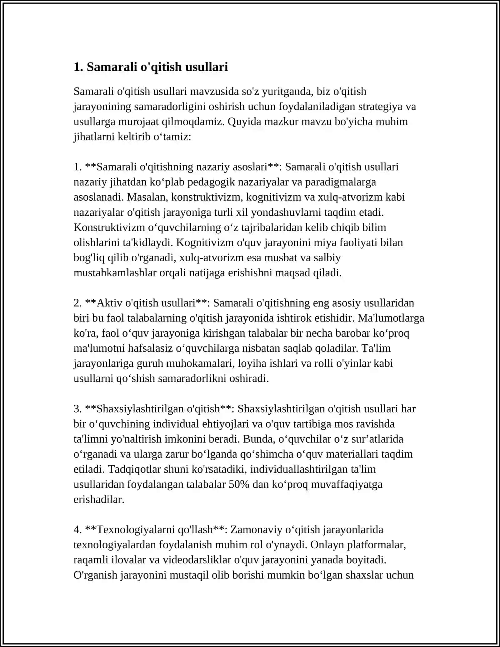 ZAMONAVIY O'QUV JARAYONINI TAKOMILLASHTIRISHDA PEDAGOGIKANING SHAXSIY VA KASBIY O'Z-O'ZINI RIVOJLANTIRISH METODIKASI 4