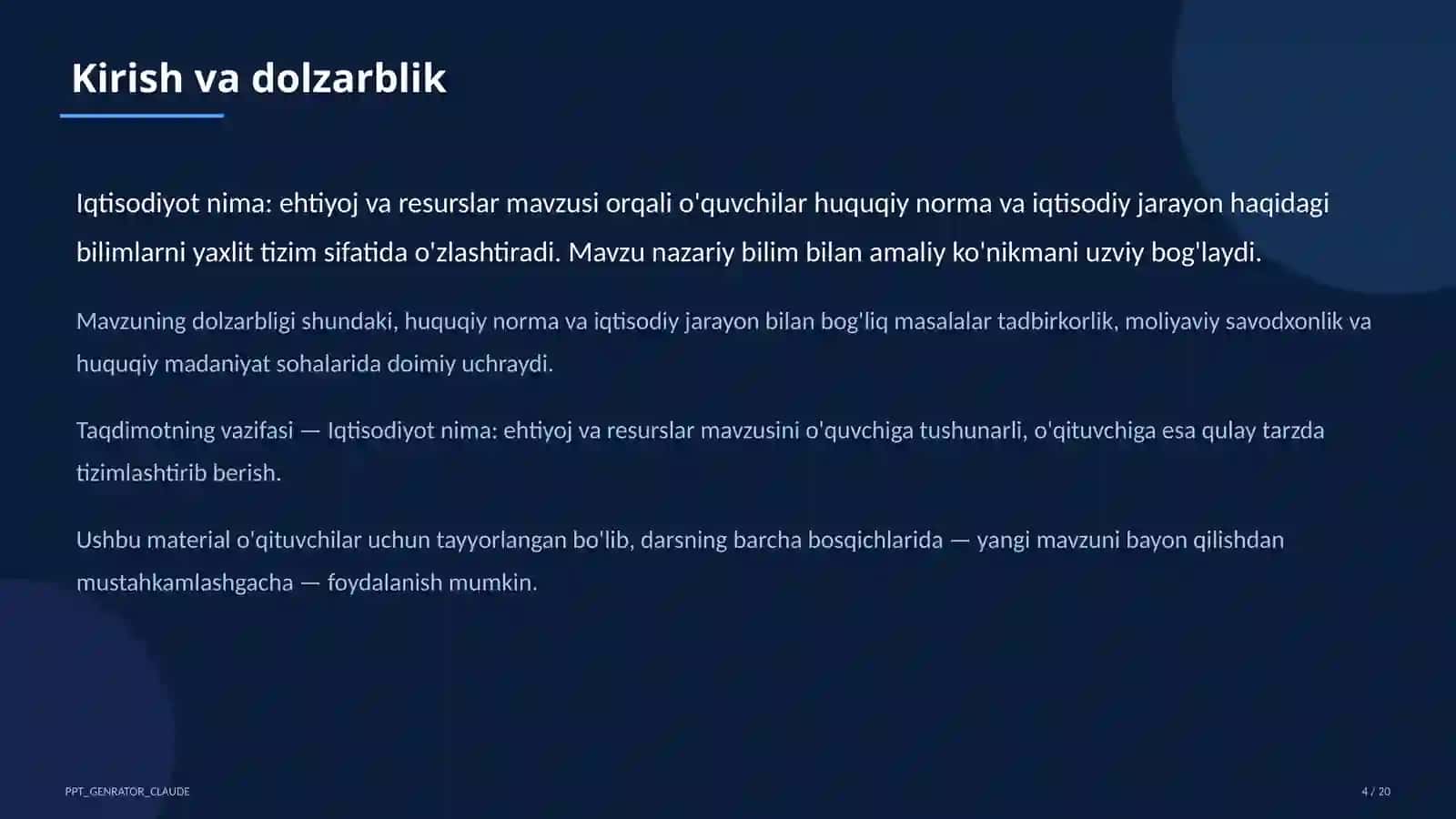 Iqtisodiyot nima: ehtiyoj va resurslar (9-sinf) 4
