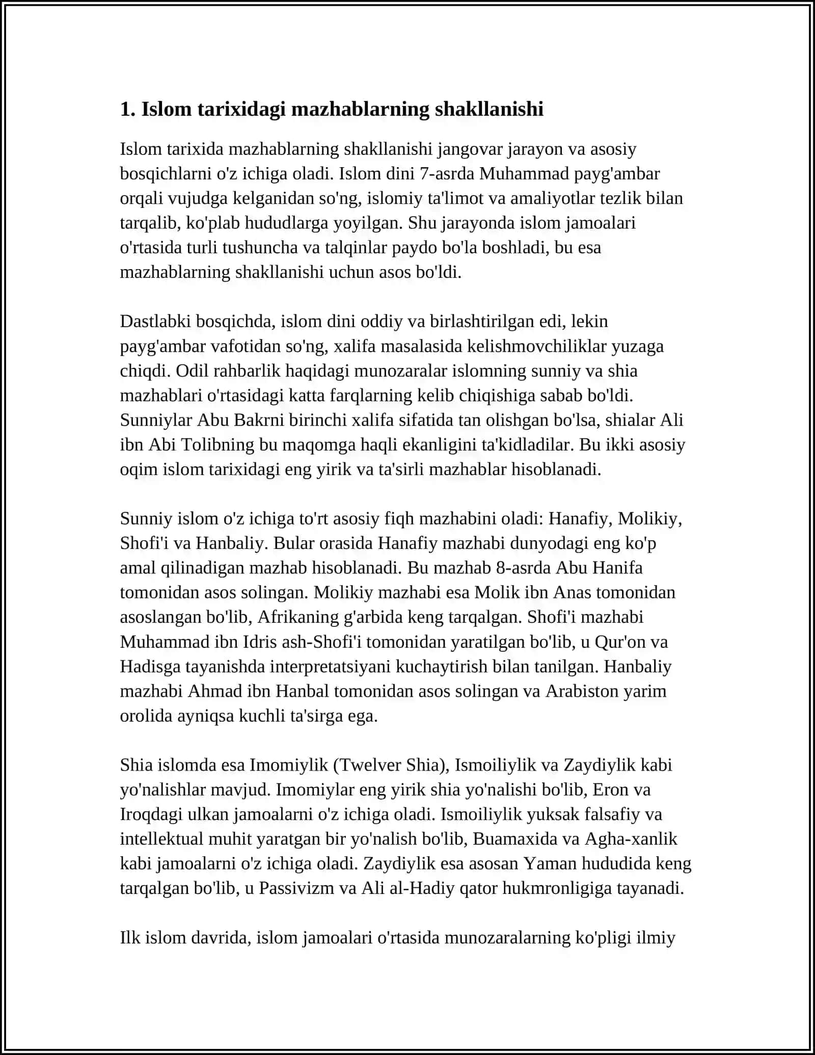 ISLOM OQIMLAR VA YONALISHLARINING PAYDO BOLISHI SABABLARI E'TIQODIDAGI BOLINISHLARNING SABABLARI VA OQIBATLARI 4
