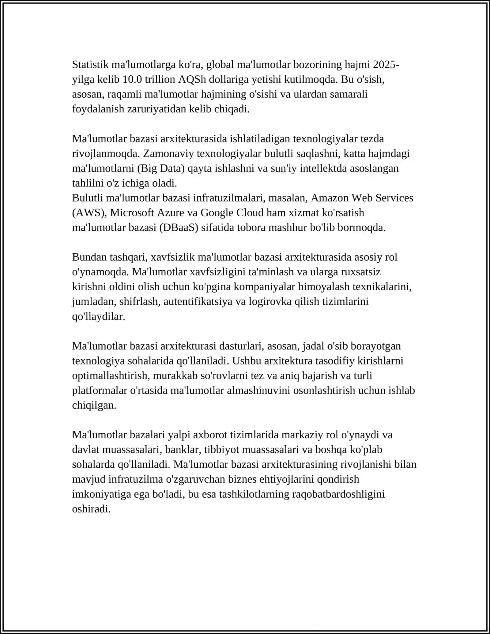 MA'LUMOTLAR BAZASINI YARATISH VA ULARNI STATISTIK QAYTA ISHLASH 4