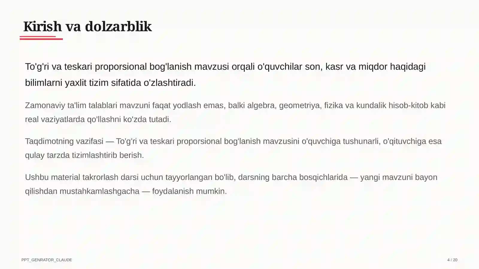To'g'ri va teskari proporsional bog'lanish (6-sinf) 4