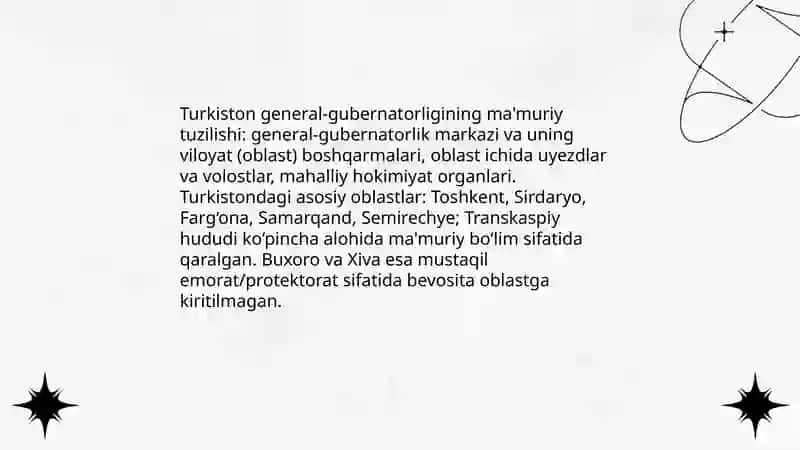 Turkiston general-gubernatorligining siyosiy-hududiy bo‘linishi 4