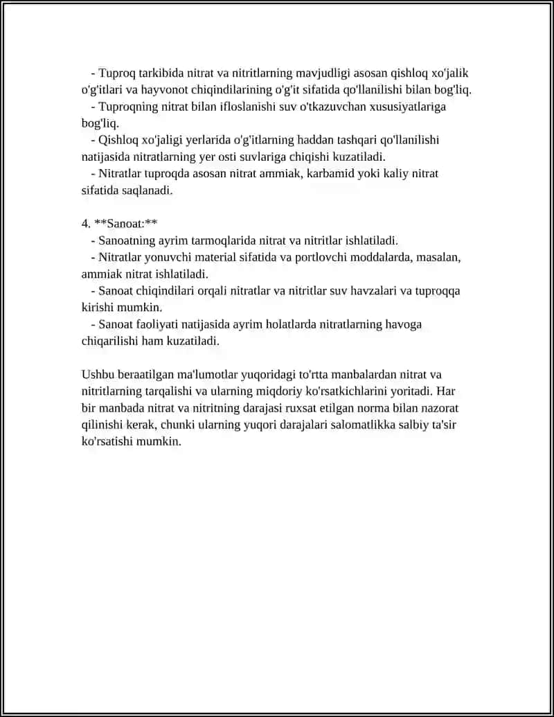 NITRATLAR VA NITRITLARNING INSON ORGANIZMIGA BIOLOGIK TAʼSIRI 4