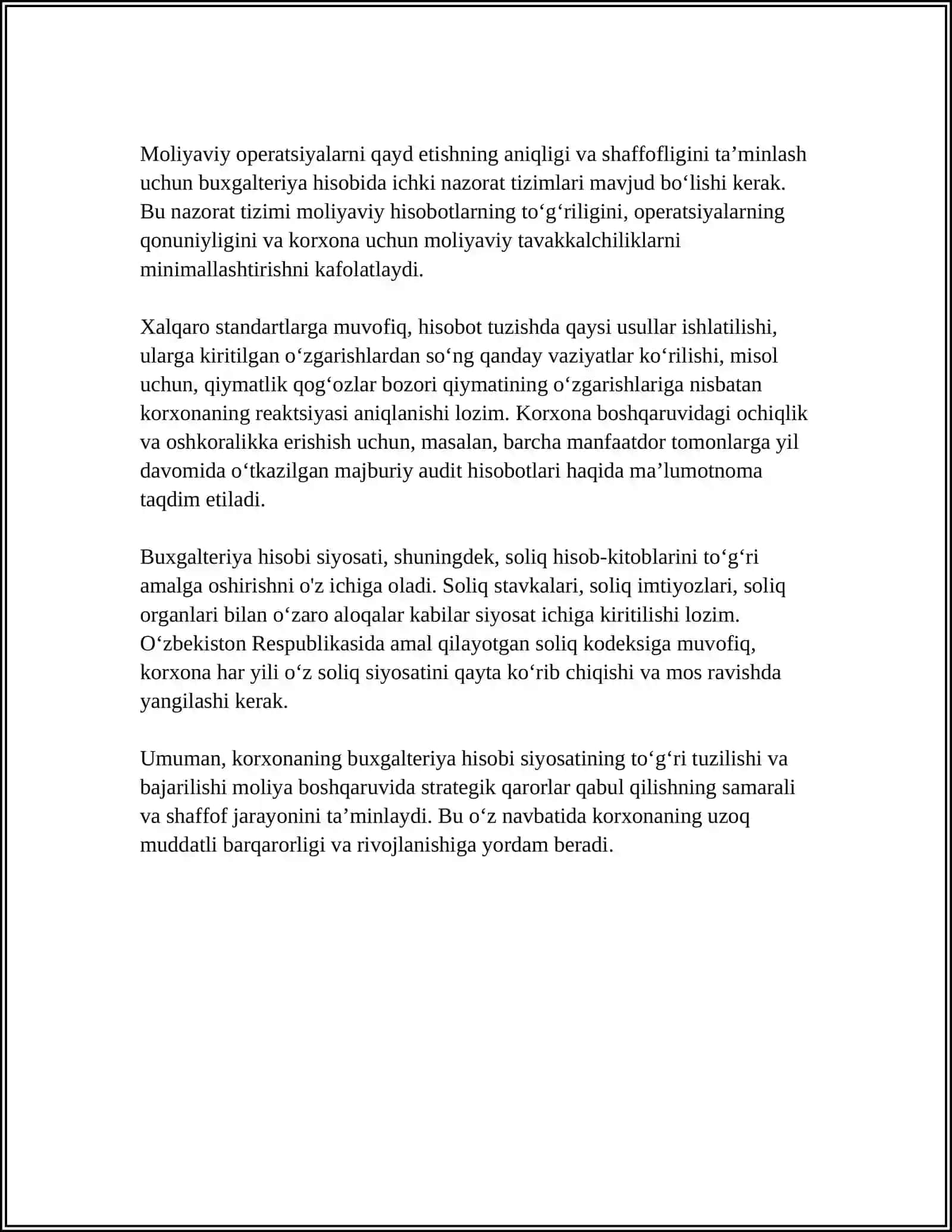 KORXONANING HISOB SIYOSATI VA BUXGALTERIYA HISOBINI TASHKIL ETISH 4