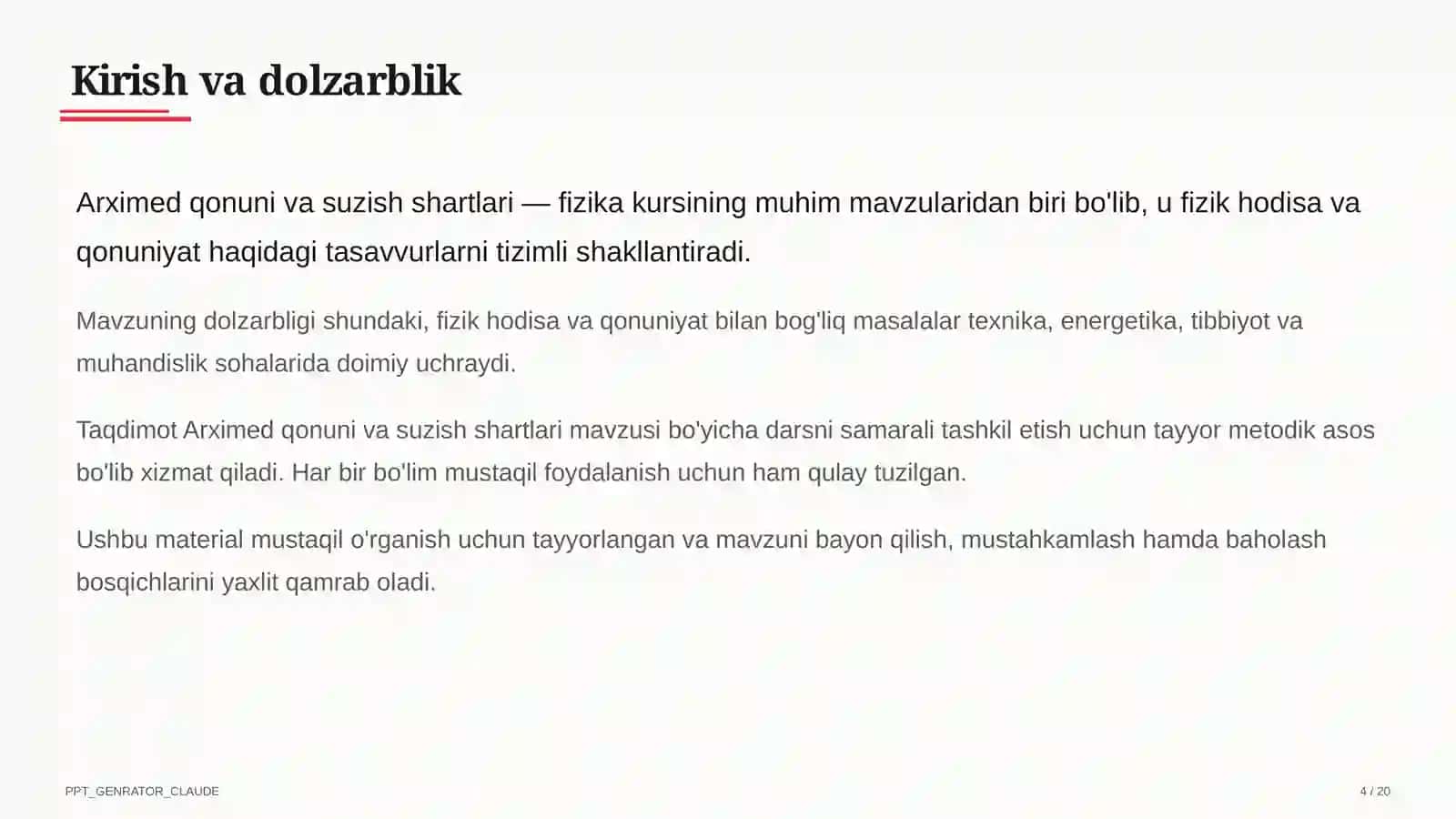 Arximed qonuni va suzish shartlari (7-sinf) 4