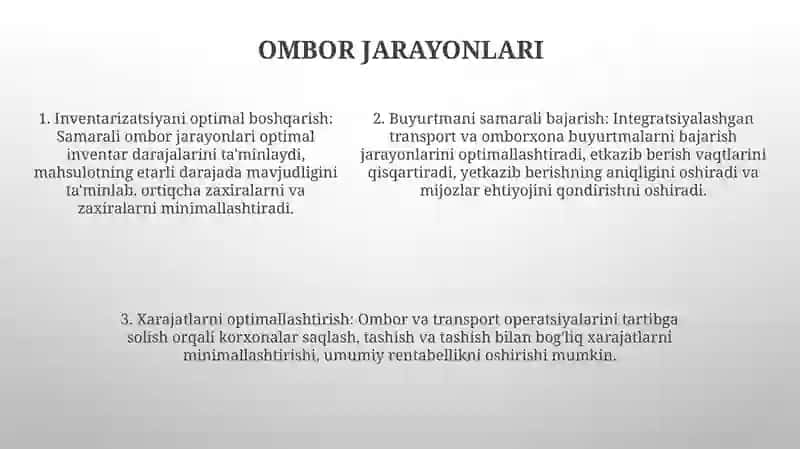 Transport Va Ombor Jarayonlarining O‘Zoro Bog‘Liqligi 4