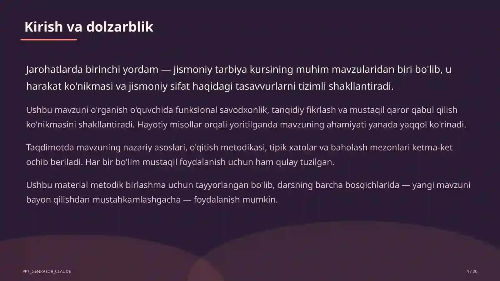 Jarohatlarda birinchi yordam (9-sinf) 4