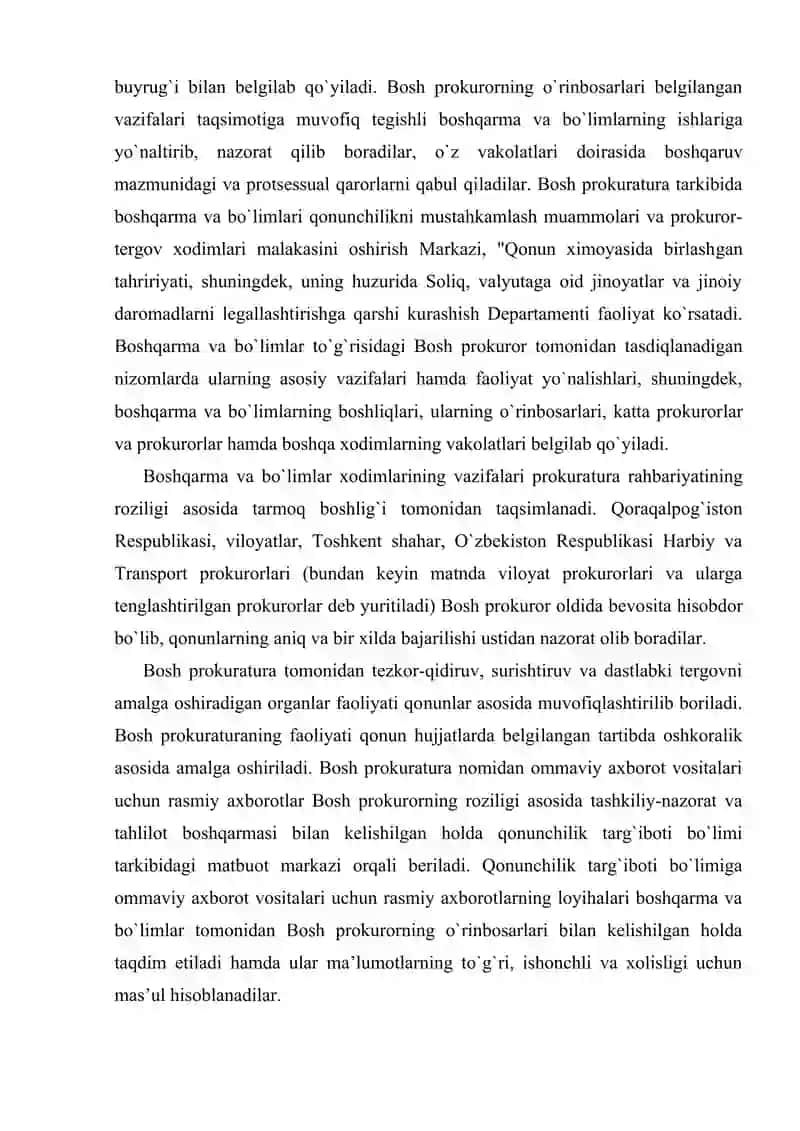 O`zbekiston Respublikasi prokuratura organlarining tizimi 4