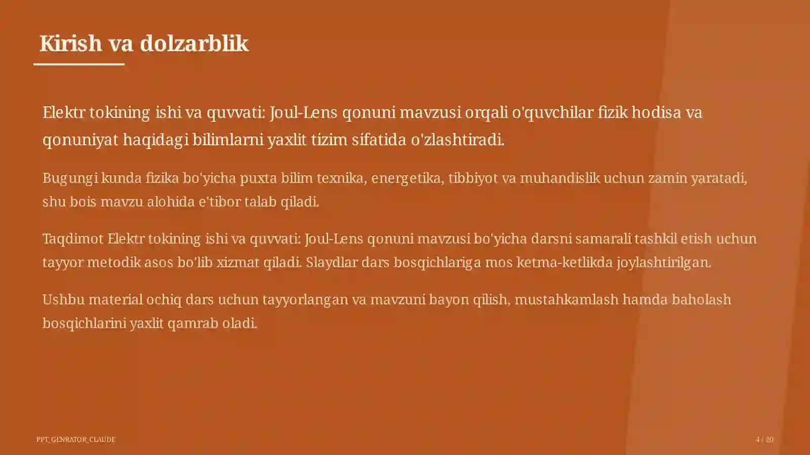 Elektr tokining ishi va quvvati: Joul-Lens qonuni (8-sinf) 4