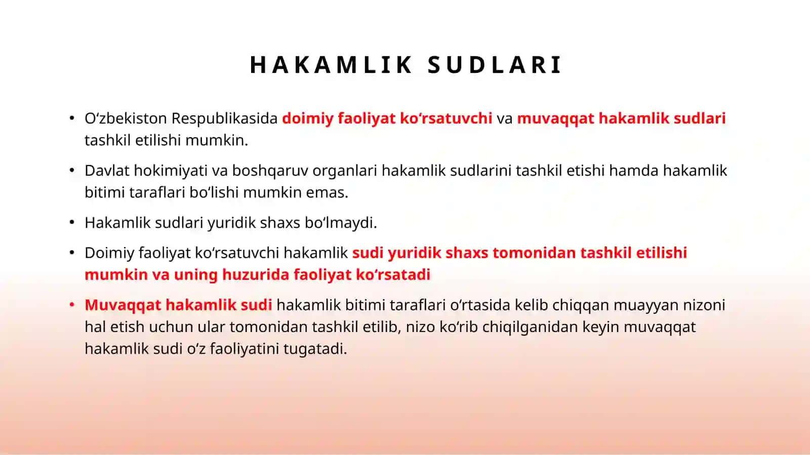 Hakamlik sudining hal qiluv qarorlari bilan bog’liq ishlarni yuritish.  Iqtisodiy protsessida chet el fuqarolari va tashkilotlar,  fuqroligi bo’lmagan shaxslarning ishtiroki 4
