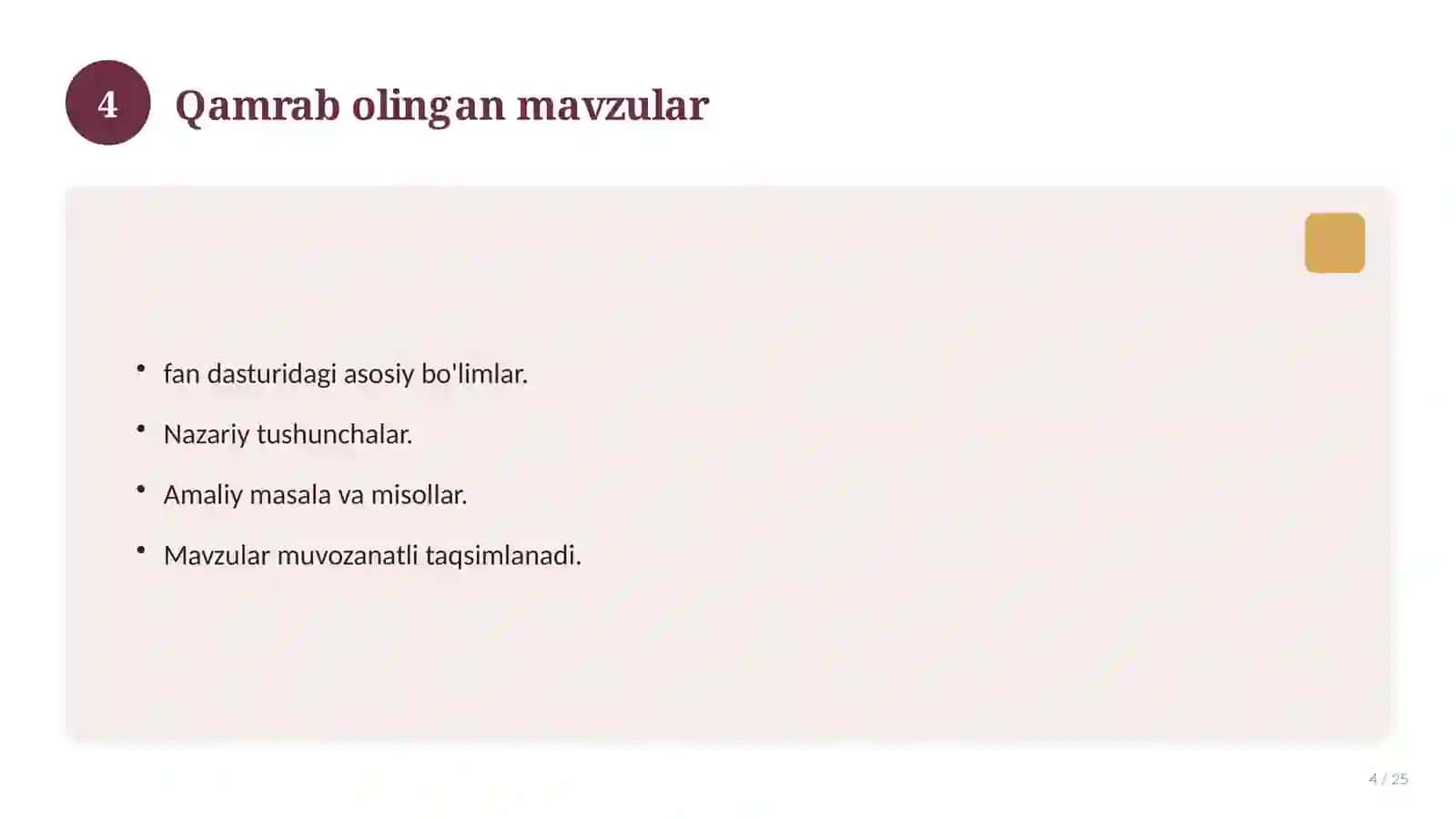 Tarbiyachi (MTT) ishga kirish test savollari 4