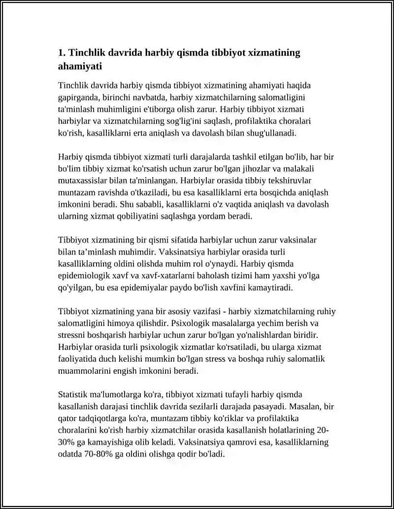 TINCHLIK DAVRIDA HARBIY QISM TIBBIYOT XIZMATINING BOSHQA XIZMAT TURLARI VA SOGʻLIQNI SAQLASH VAZIRINING MAHALLIY DAVOLASH-PROFILAKTIKA MUASSASALARI BILAN HAMKORLIGI 4