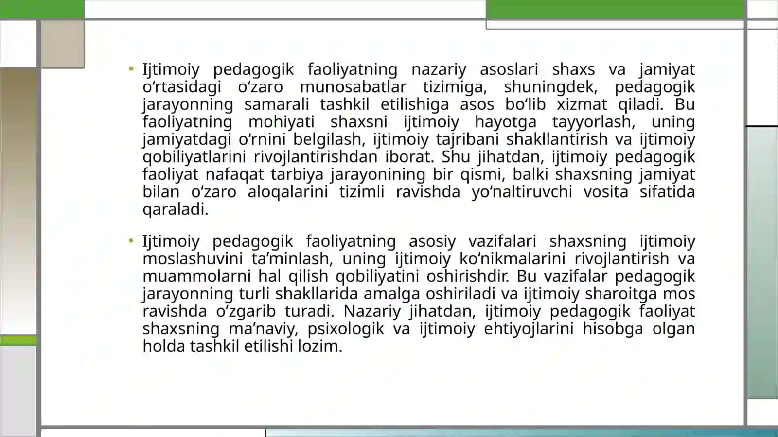 Ijtimoiy  pedagogik  faoliyat metodikasi, mexanizmlari va texnologiyasi 4