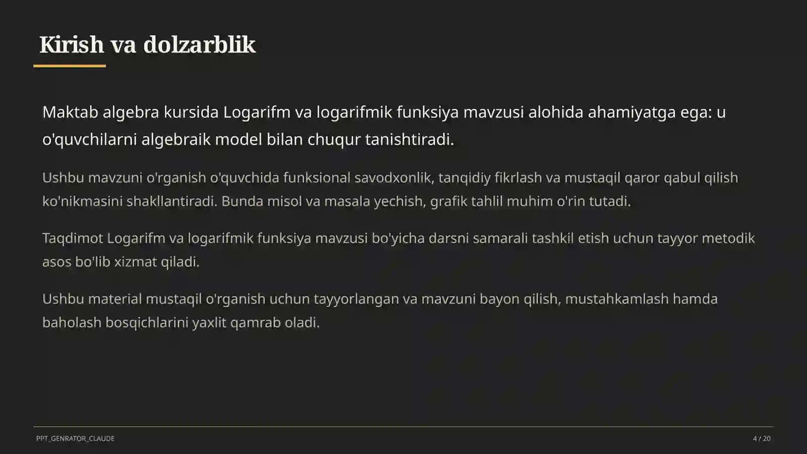 Logarifm va logarifmik funksiya (10-sinf) 4