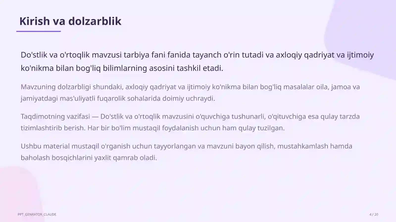 Do'stlik va o'rtoqlik (2-sinf) 4