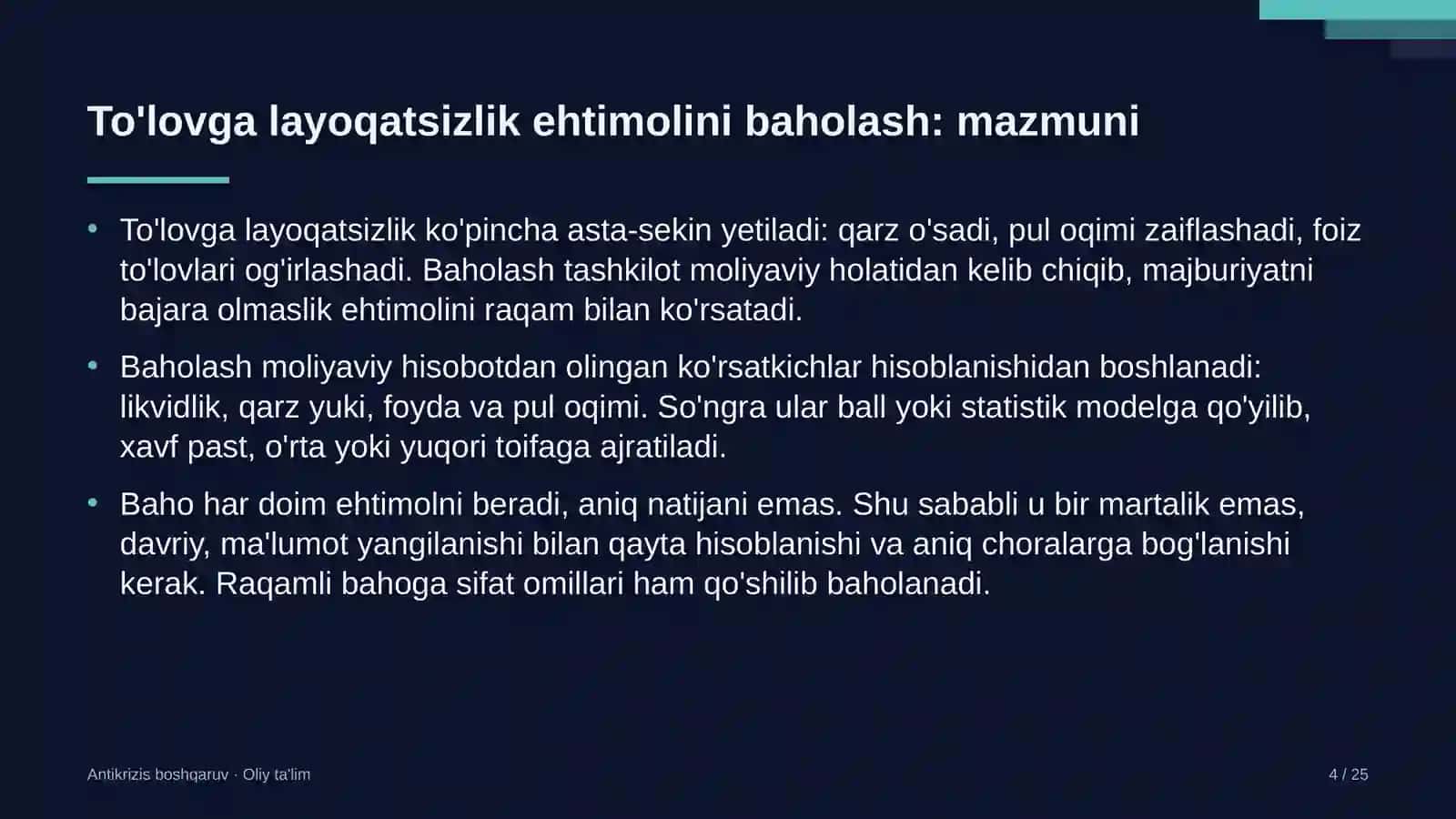 vazirliklarda to'lovga layoqatsizlik ehtimolini baholash 1047 4