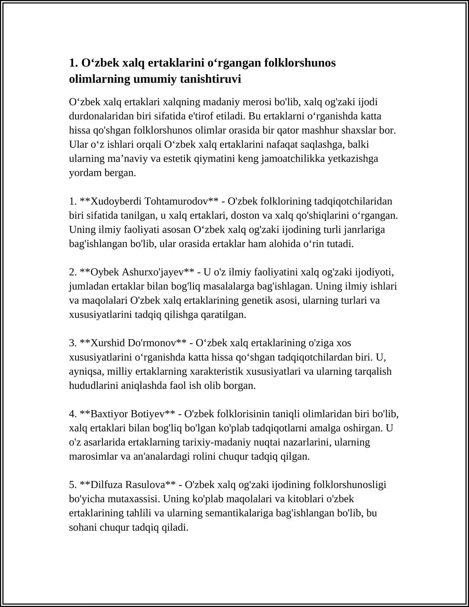 OʻZBEK XALQ ERTAKLARI OʻRGANGAN FOLKLORSHUN OLIMLAR FAOLIYATI MAVZUSIDA SLAYD 4