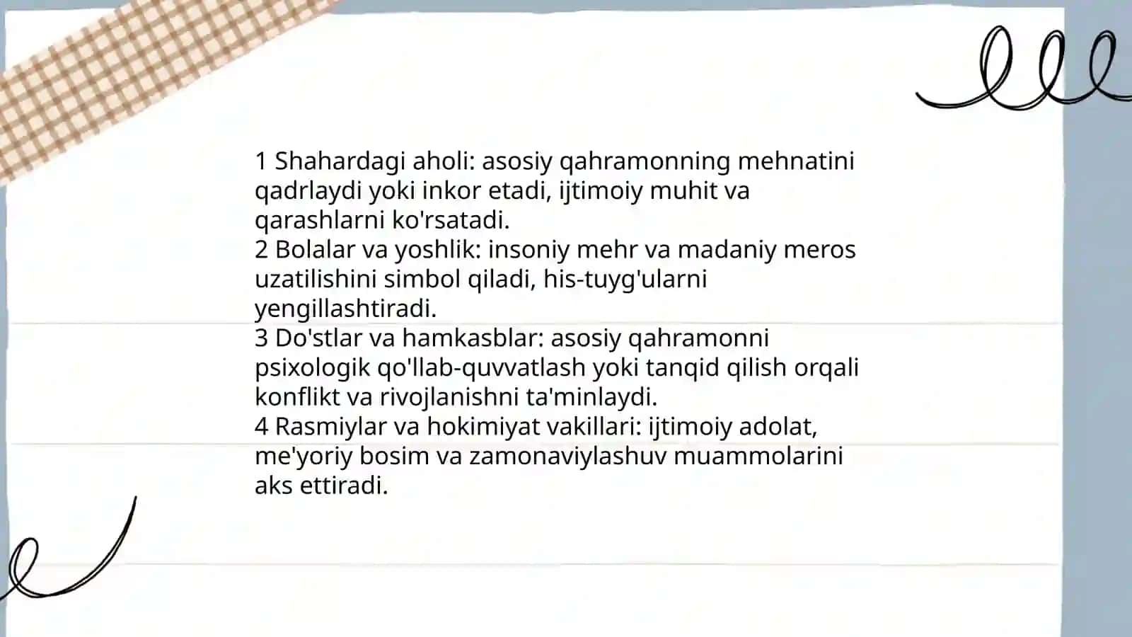 Oybekning "Fonarchi ota" hikoyasining mazmun komponentlarini aniqlash 4