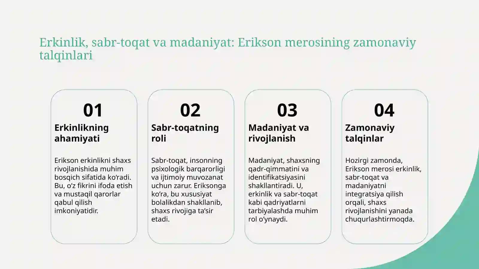 E.Eriksonning shaxs taraqqiyoti konsepsiyasi 4