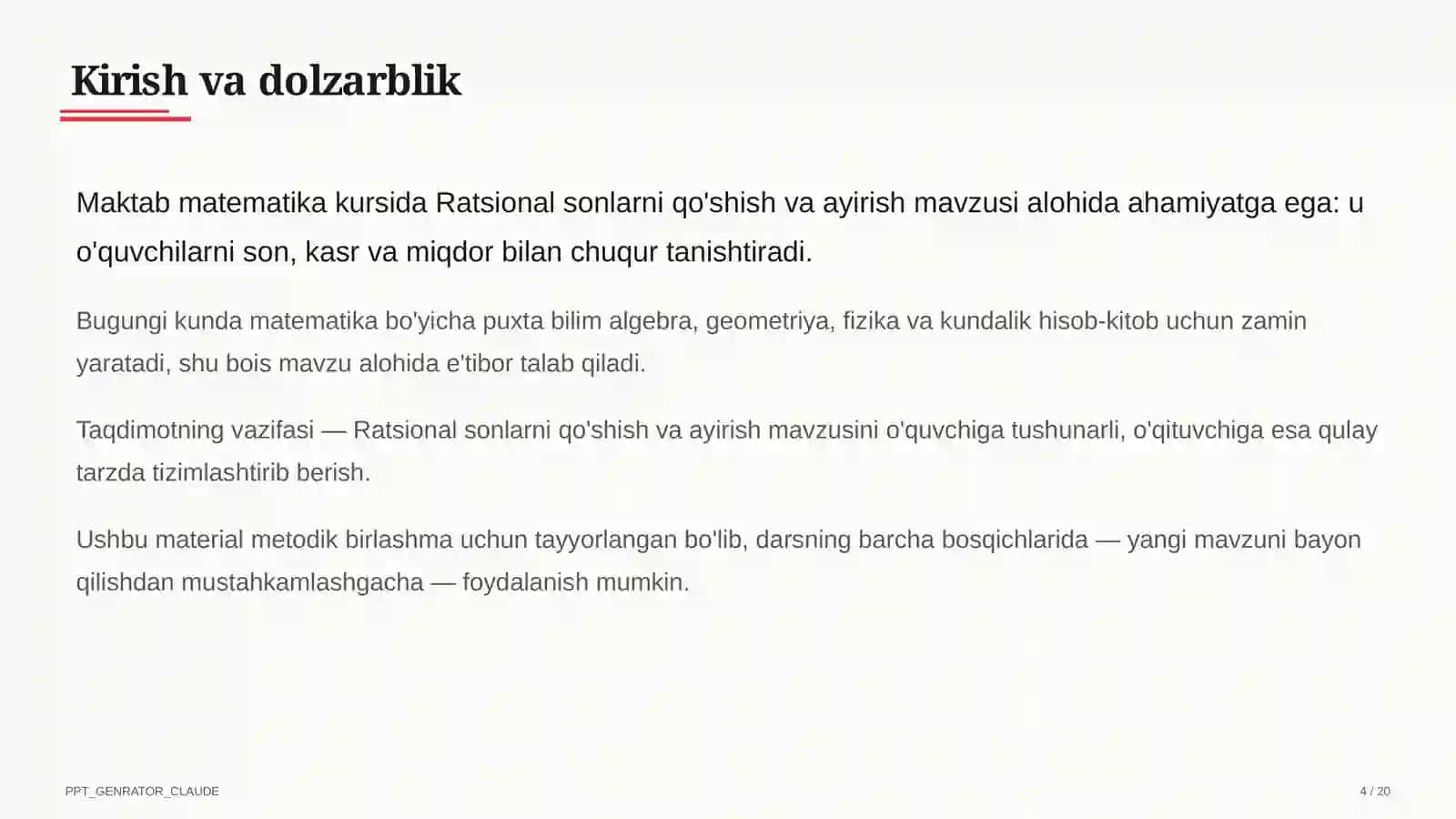 Ratsional sonlarni qo'shish va ayirish (6-sinf) 4