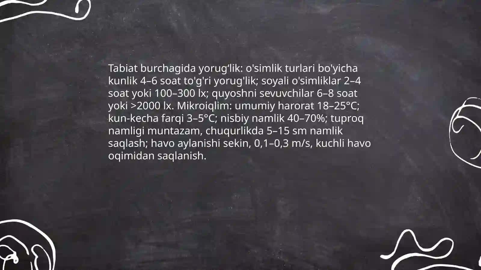 Tabiat burchagini tashkil etishga qoʻyilgan talablar Jasmina 4