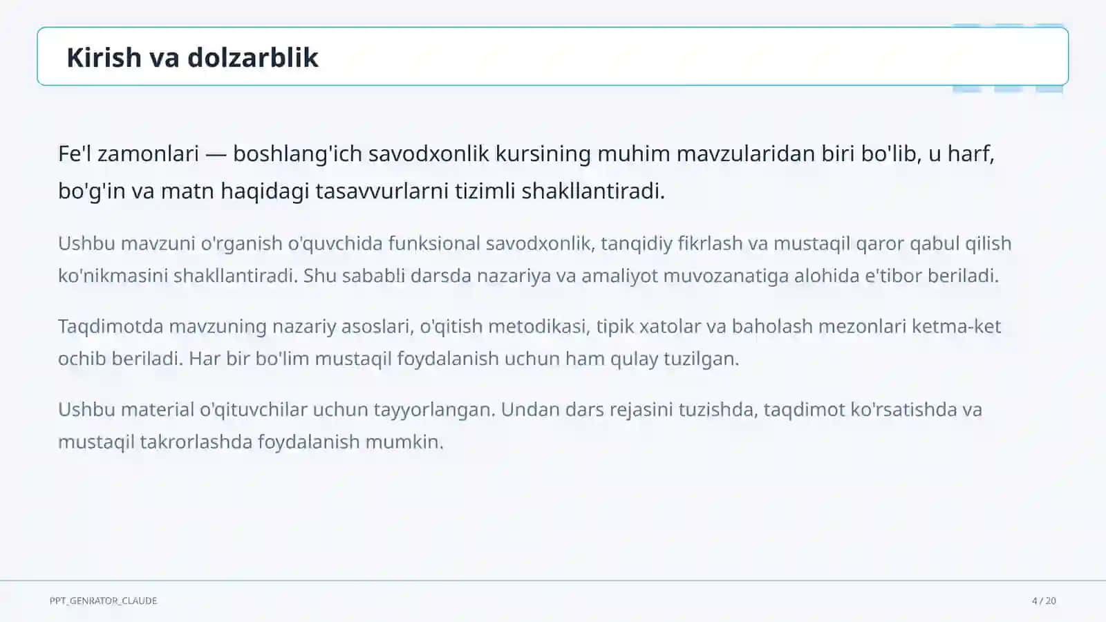 Fe'l zamonlari (4-sinf) 4