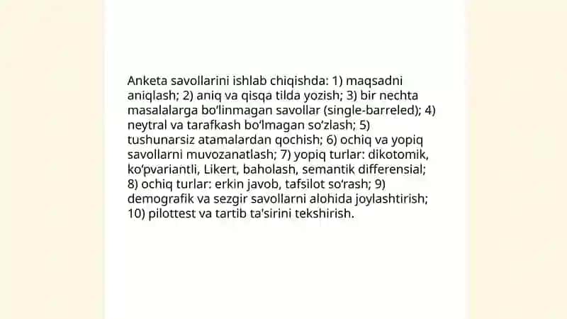 Psixologiya tadqiqot metodlari; anketa, suhbat 4