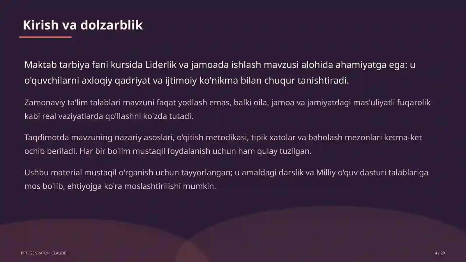 Liderlik va jamoada ishlash (11-sinf) 4
