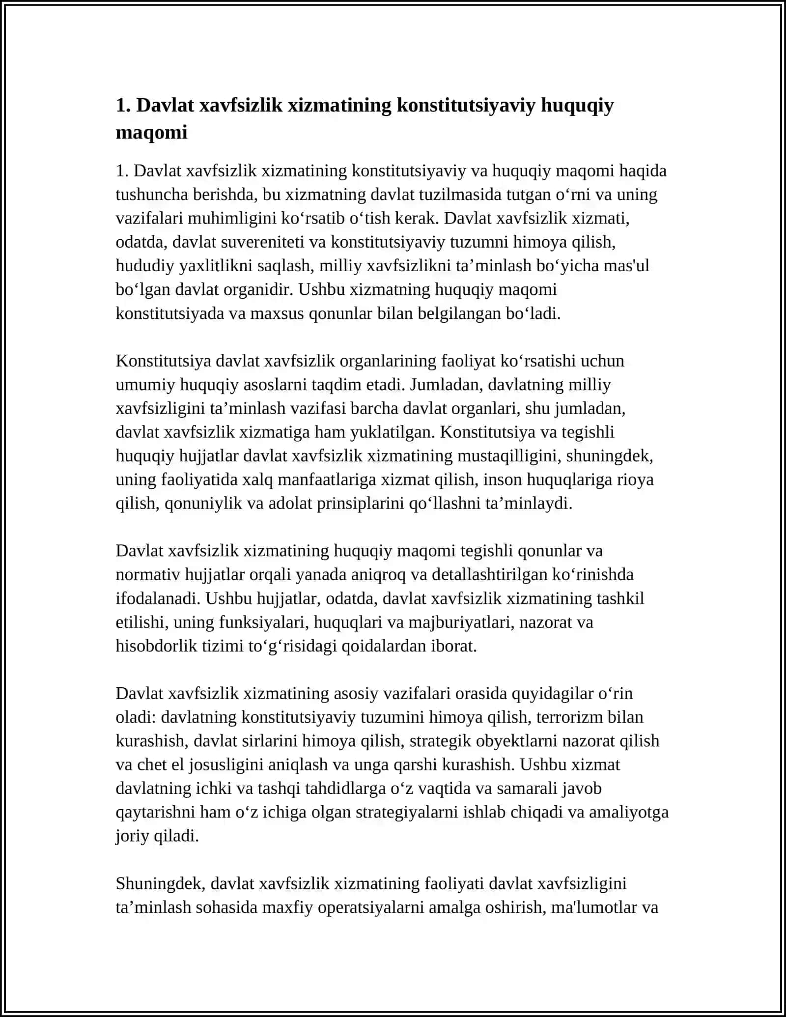 DAVLAT HAVFSIZLIK XIZMATINING HUQUQIY MAQOMI VA FAOLIYATINING ASOSIY YOʻNALISHLARI 4