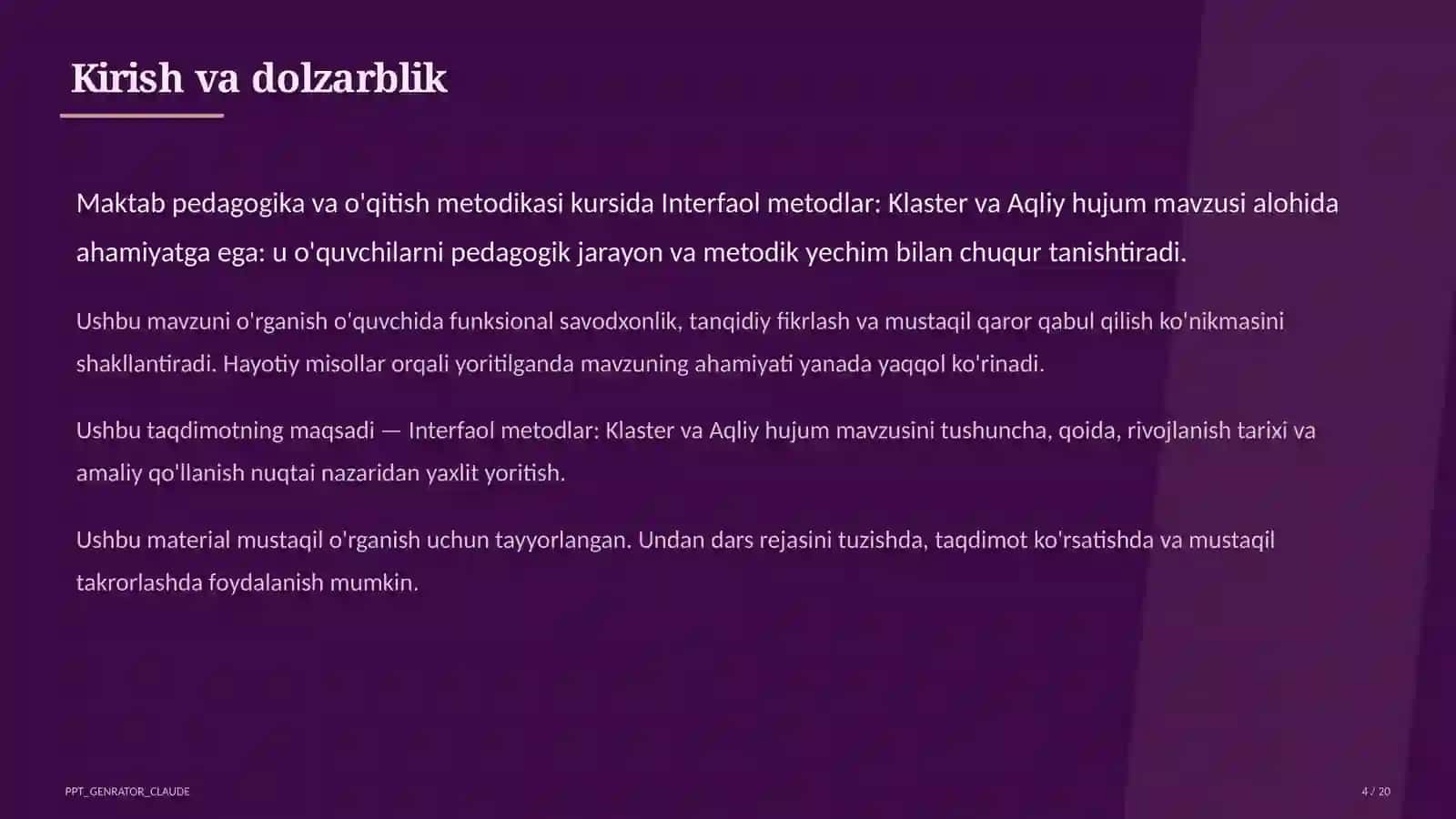 Interfaol metodlar: Klaster va Aqliy hujum 4