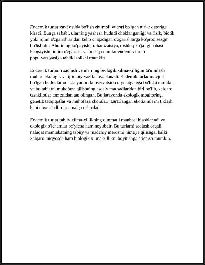 ENDEMIK TURLAR HAQIDA 4