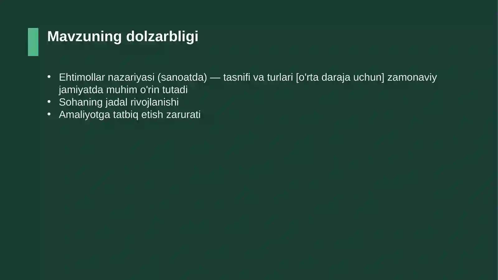 Ehtimollar nazariyasi (sanoatda) — tasnifi va turlari [o'rta daraja uchun] 4