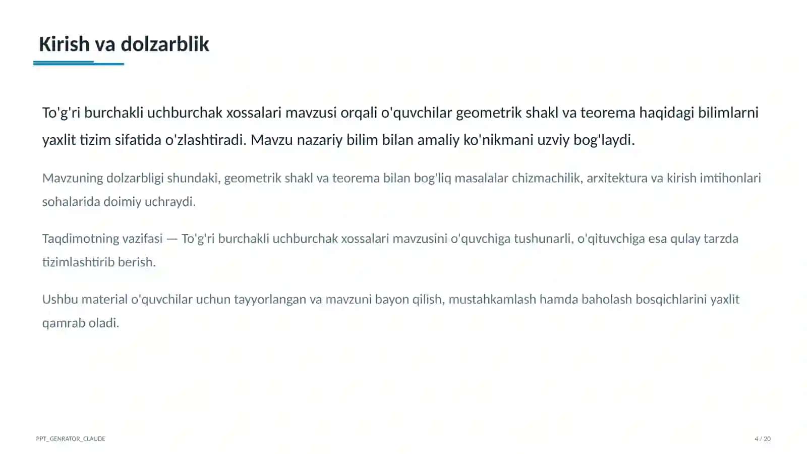 To'g'ri burchakli uchburchak xossalari (7-sinf) 4