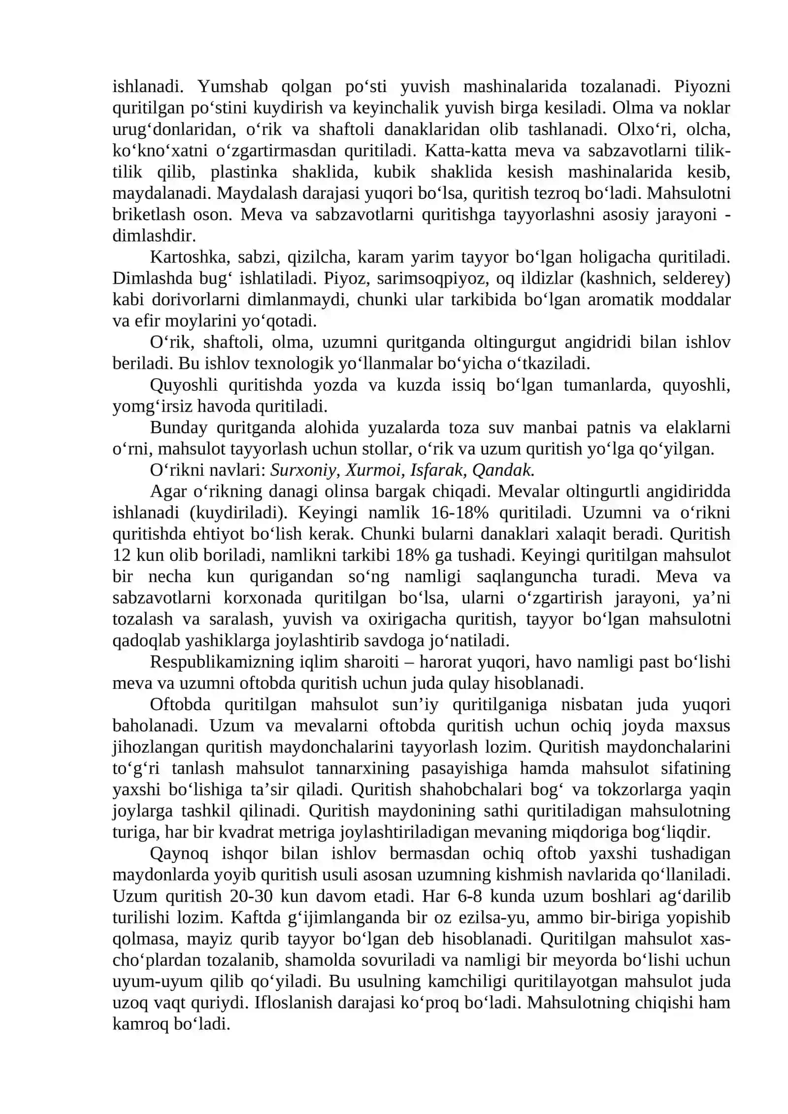 2-ma’ruza: Meva-sabzavotlarni fizik xossalari va kimyoviy tarkibining quritish jarayonidagi o‘zgarishi 4