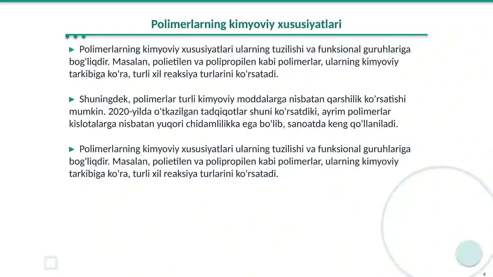 Polimeranalogik oʻzgarishlar v aularning oʻziga xos xususiyatlari 4